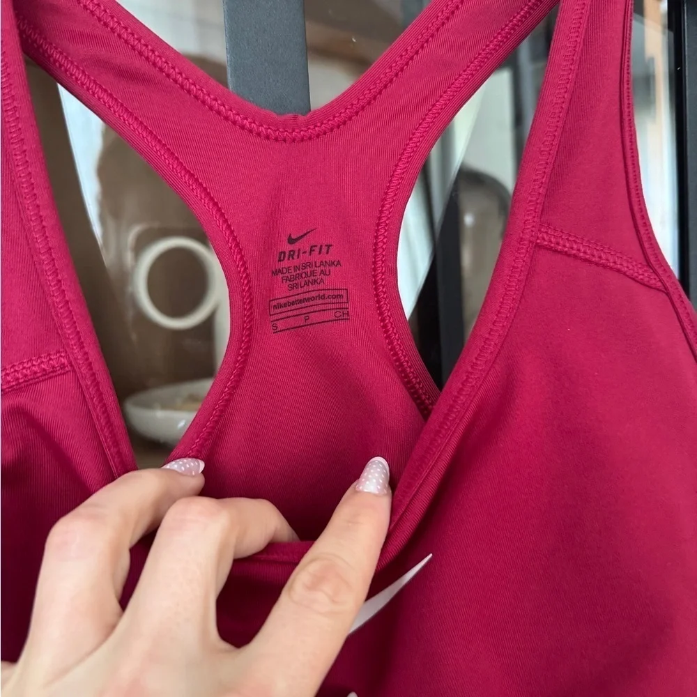 Nike Dri-Fit sports bra racerback burgundy logo tank workout top pink